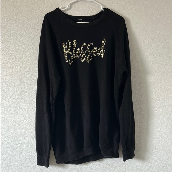 love & faith Sweaters - Black Crew Neck Sweater with Artistic Design - “Blessed”